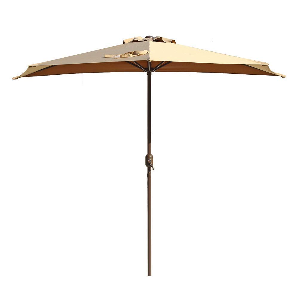 WDSOPK Parasols Khaki Patio Balcony Half Umbrella Semi-circular With Crank, Sun Shade Semi Round Circular For Outdoor Garden Small Terrace, 2.7m,