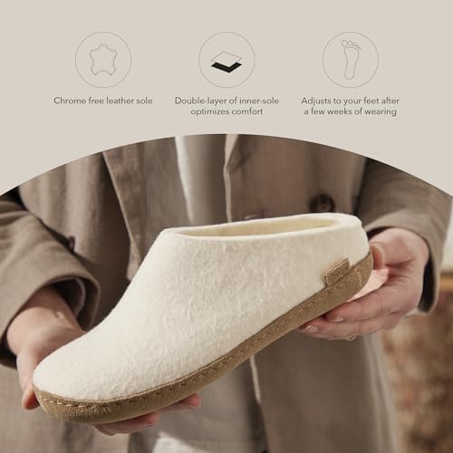 Image of Glerups 100% quality wool mix Slipper with leather sole - Unisex Slip-on