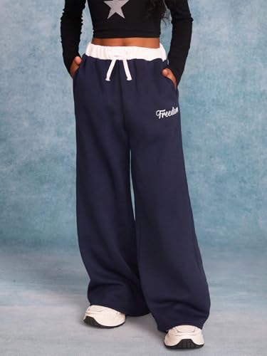 Girl's Baggy Sweatpants Letter Print Elastic Waist Wide Leg Pants Joggers Track Pants Trendy3