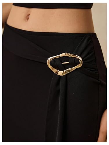 GORGLITTER Women's Metal Buckle Belted Bodycon Long Skirt Elegant Cocktail Evening Skirts4