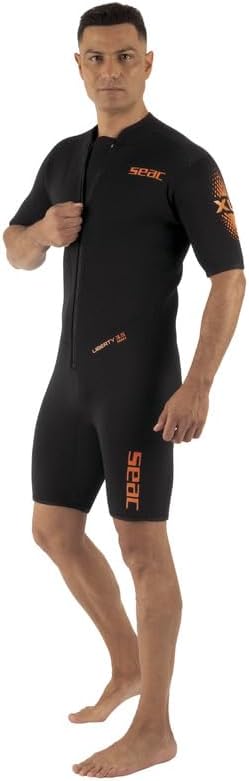 SEAC Liberty Short Man 3,5 mm - Shorty de neopreno de 3.5mm para Hombre|Traje para Snorkel y Deportes Acuáticos–Resistente con Refuerzos Supratex, Cremallera Frontal y Tallas identificadas por Colores