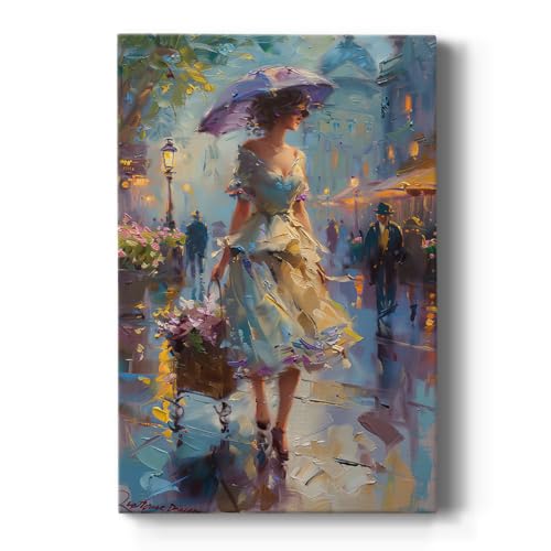 Renditions Gallery Wall Art Paintings & Prints Elegant Woman Walking Street with Bag of Flower Canvas Wall Hangings for Lounge Drawing Room Balcony - 32" X 48" LT565