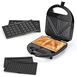 Sandwichmaker 3 in 1, Sandwichtoaster, Kontaktgrill, Waffeleisen 3 in 1, 3 Abnehmbare, Spülmaschinengeeignete und Antihaftbeschichtete Grillplatten, Dreieckig Sandwich Maker 30JVU, 750 W