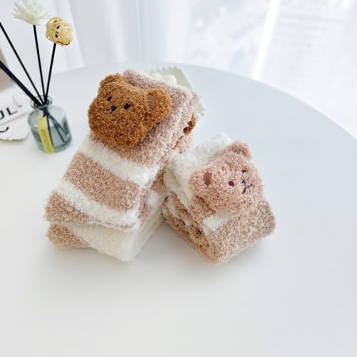 Image of 5 Pairs Fuzzy Socks for Women, Winter Thickening Coral Velvet Cozy Socks, Warm Home Sleeping Socks, Cute Animal Slipper Socks
