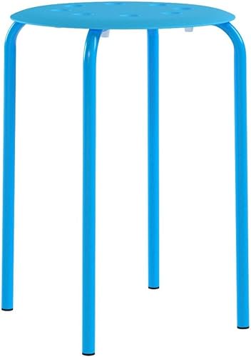 Miniatura 4 de Topeakmart, conjunto de 5 taburetes redondos de plástico, set de taburetes para bar, colores azul, verde, rojo, blanco y amarillo
