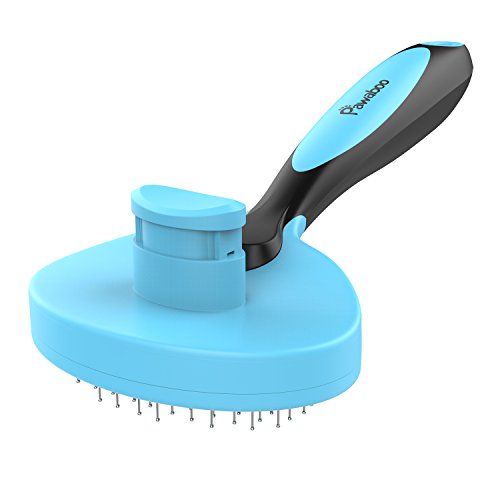 Pawaboo Pet Slicker Brush, Self Cleaning Pet Deshedding Grooming Tools Trimmer Gentle Massage Comb Brush with Quick Hair Clean Button for Small Medium Large Dogs/Cats, Blue