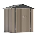 Patiowell 6x4 FT Storage Shed, Outdoor Metal Sheds with Lockable Door and Sloping Roof, Waterproof Outside Utility Garden Tool Shed with Breathable Vents for Patio Lawn Backyard, Brown