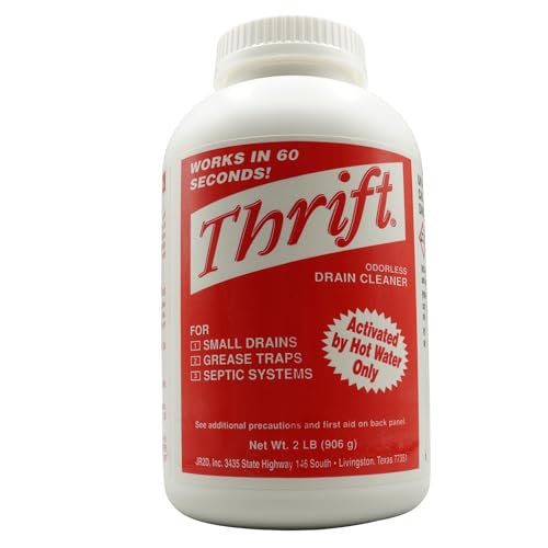 Thrift T-200 Drain Cleaner – 2 lb Odorless Drain Opener – Activated by Hot Water – For Small Drains, Grease Traps & Septic Systems