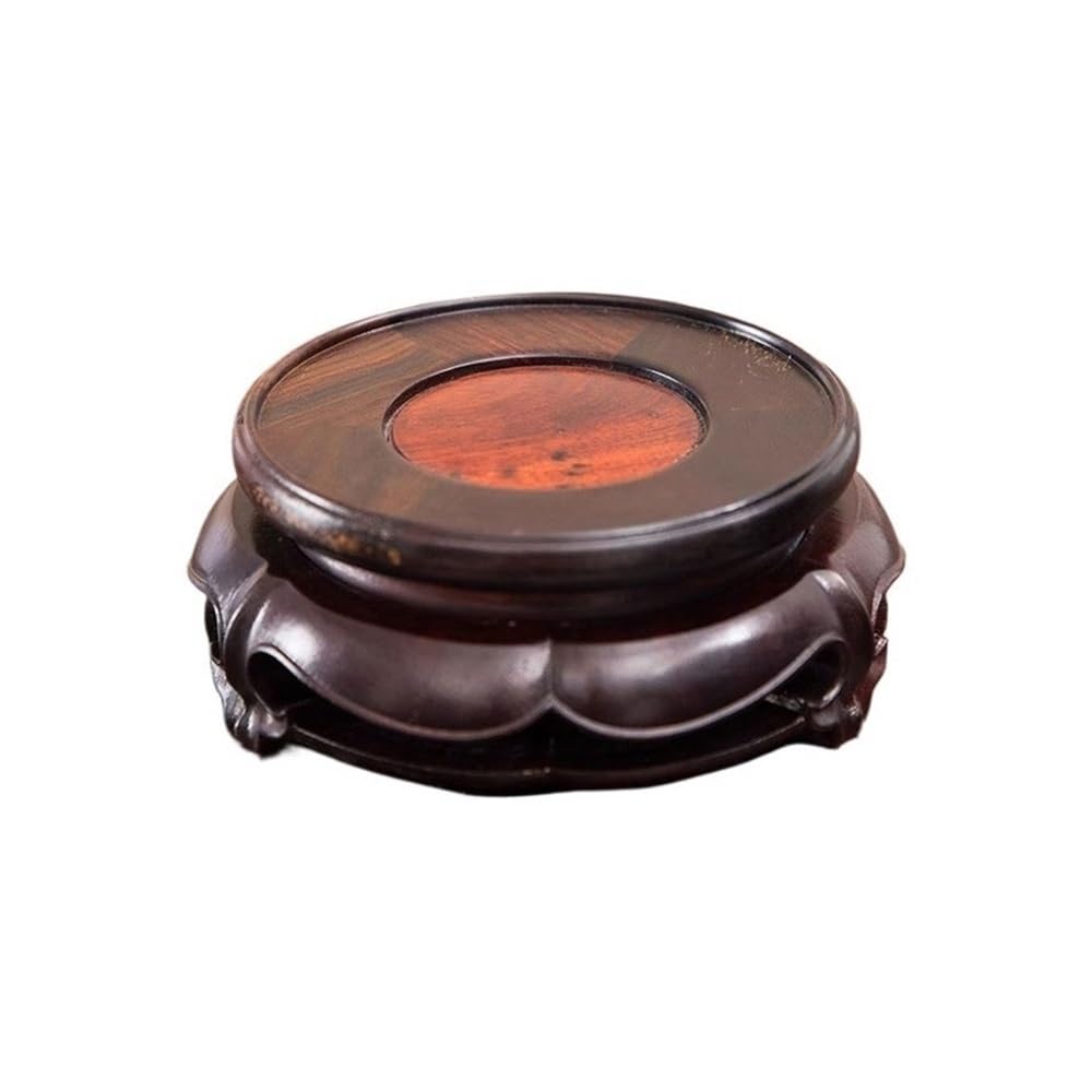 birene Vase Stand Round with Relief Sculpture Rotatable Bonsai Base, Reddish Sour Branch Display Stand(M)