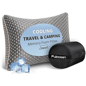 Fulocean Small Cooling Memory Foam Travel Pillows for Airplanes Compressible Camping Pillow Adjustable Gel Shredded Foam Bed Pillow for Medium Firm Neck Knee Support Ideal SleepingCarBackpacking