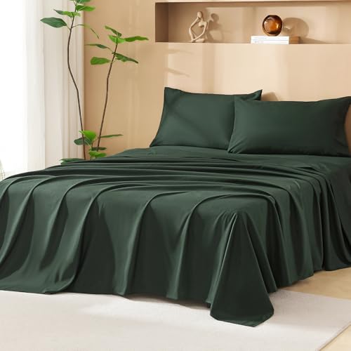 Image of Litanika Forest Green Queen Size Comforter Set with Sheets - 7 Pieces Bed in a Bag Queen Boho Tufted Complete Bedding Sets with Comforter, Sheets, Pillowcases & Shams