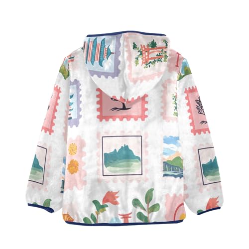 Postage Stamps Girls Fleece Jacket Girls Fall Jacket Girls Zip Up Hoodie Girls Sherpa Jacket 2-10T2