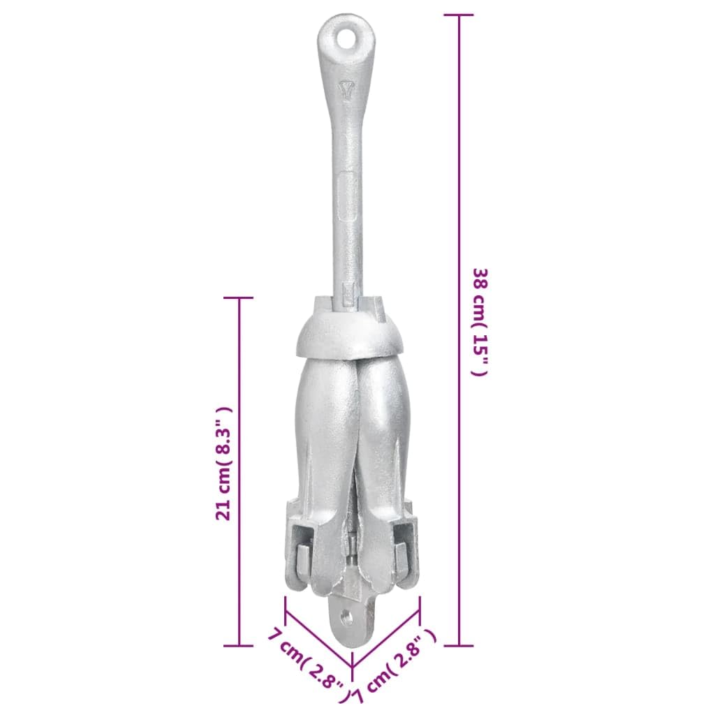 vidaXL Ancre Pliable avec Corde argenté 2,5 kg Fer malléable, Ancre, Ancre de Bateau, Ancre de grappin, Ancre de grappin d'ancrage