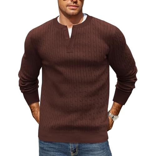 COOFANDY Men’s Knit Henley Sweater Long Sleeve Button Down Fall Sweaters and Pullovers