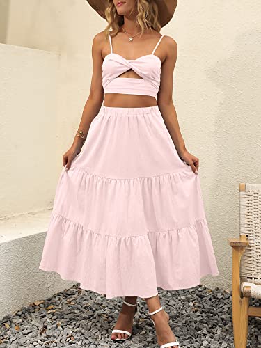 Image of ANRABESS Women's Summer Boho Flowy Swing Tiered A-Line Maxi Skirt 2026 Fashion Trendy Elastic Waist Pleated Long Beach Dress