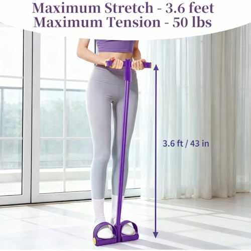 Image of RENRANRING Yoga Pedal Puller Resistance Band-4 Pull Reducer Tummy Training Foot Pedal Exercise Fitness Band, Body Building Stretching Band Men and Women (oll Purple)