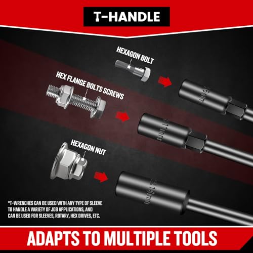 T-Handle Wrench Socket Set, Cr-V Steel T Wrench Set Metric Size 6mm to 14mm, Wrench Tool Socket with Long Reach for Motorcycle Dirtbike Bicycle Repair (7 Pack) - Image 4