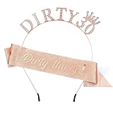 DOPENSPI Geburtstagskrone,Thinp Dirty Thirty 30 Roségold Geburtstags Krone Schärpe Kristall Tiara Happy Birthday -Zubehör Tiara Königinnenkrone für Frauen Mädchen Party