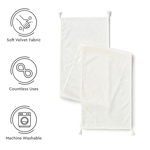 Image of Encasa XO 4 to 6 Seater Dining Embossed Velvet Table Runner | Size 32x183 cm | Cream Color with Premium Polyester - Machine Washable