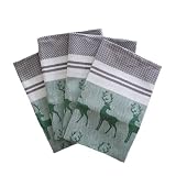 myHomery Geschirrhandtücher Hirsch 4er-Set | 50x70 cm - 100% Baumwolle - Grün