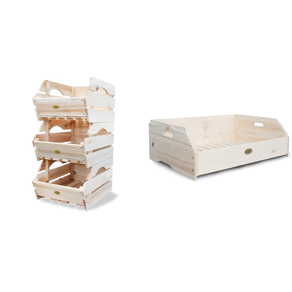 HABAU Universalkiste, 3er-Set, Holz, Natur & Vorratskiste aus unbehandeltem Holz, stapelbar, 59 x 38 x 18 cm