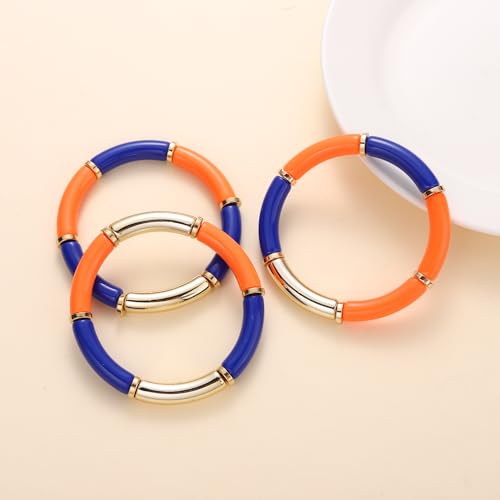 3 Pack Game Day Bracelets for Women Bamboo Tube Bangles Bracelets Chunky Curved Stacking Football Stretch Bracelets Game Day Jewelry Accessories Sports Fan Gifts4