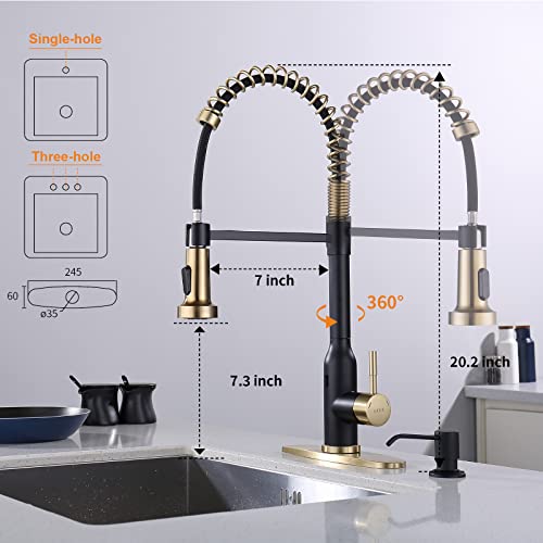 Touchless Kitchen Faucet ， Keer Smart Motion Sensor Hands Free Single Handle Spring Kitchen Sink Faucet With Pull Down Sprayer,Matte Black Gold #TOP5