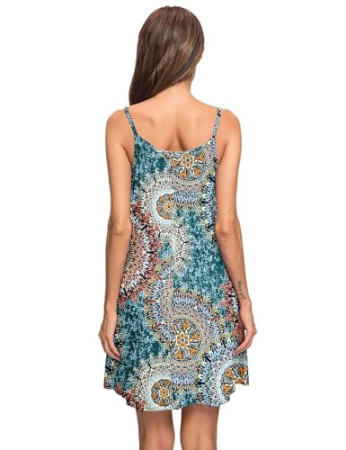 Image of MISFAY Women's Summer Spaghetti Strap Casual Swing Tank Beach Cover Up Dress with Pockets