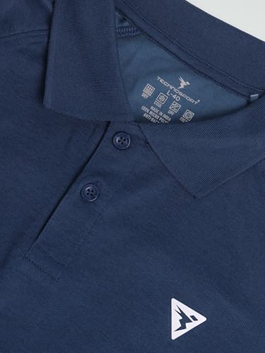 Image of TECHNOSPORT Men's 100% Polyester Slim Fit Self-Design Half Sleeve Polo T-Shirt with Double Cool, SPF50+ Properties for Gym, Workout 7 Regular Use