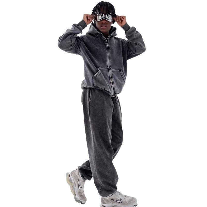 Men's plush thick loose long sleeved hoodie sweatshirt with zipper, autumn and winter streetwear4