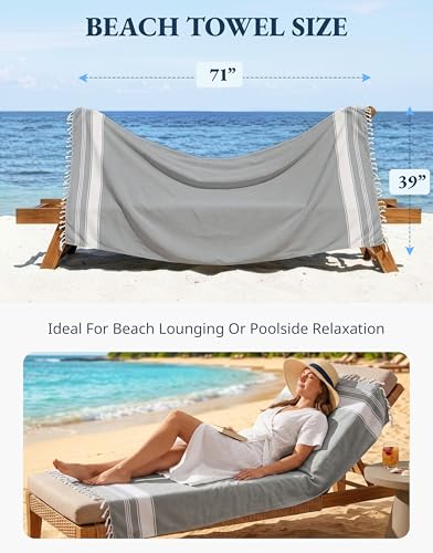 LANE LINEN Turkish Beach Towels Set of 4 - Oversized Beach Towel 39"x71", Durable Sand Proof Towel, Absorbent & Quick Dry, Perfect for Pool or Travel – Alloy - Image 5