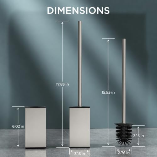 Image of FORIOUS Stainless Steel Toilet Bowl Brush Scrubber and Holder Set Short | Brushed Nickel, Extended Handle, Removable Inner Bowl, Fixed Splash Guard, Steel Joint, Anti-Scratch Bristle, for Bathroom RV