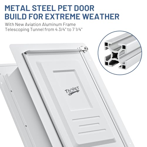 Pet Door for Wall - Steel Frame, Telescoping Tunnel & Double Silicone Flaps Dog Door, Cat Doors with Secure Lock (Cat Up to 10 lbs) - Small - Thumbnail 3