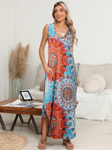 Image of BELAROI Womens Plus Size Maxi Dress Sundress Summer Casual Sleeveless V Neck Pockets Beach Swimsuit Coverup Loose