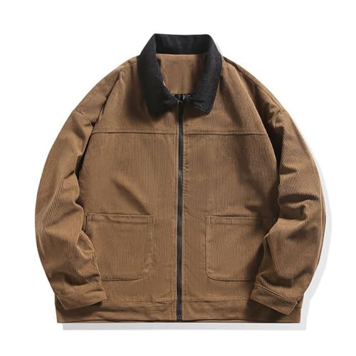 Mens Zip Up Western Corduroy Jackets Lightweight Collar Bomber Jacket Retro Distressed Long Sleeve Textured Shackets2