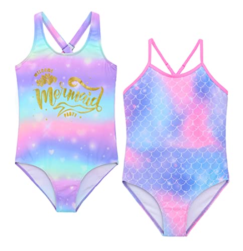 Image of Girls One Piece Bathing Suit Mermaid Printed Beach Swimwear