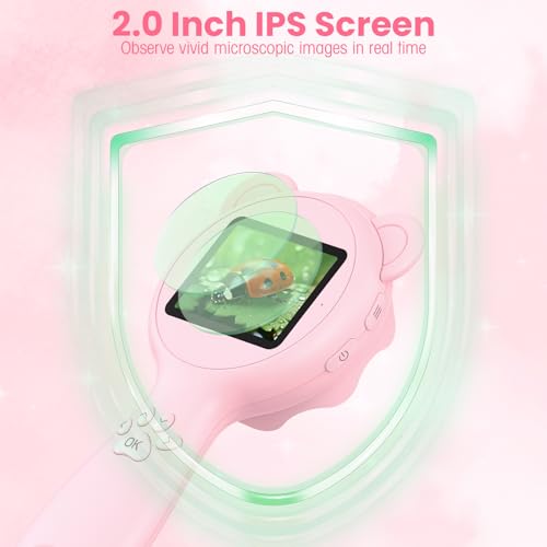 Image of Kids Microscope Mini Microscope for Kids Magnifying Glass for Kids Pocket Microscope for Kids Handheld, Ideal Birthday Christmas New Year Gifts for Age 3 4 5 6 7 8 9 Girls Boys, Pink