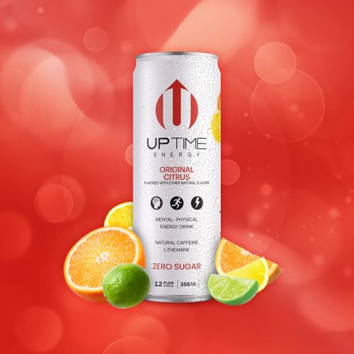 UPTIME – Original Citrus - Zero Sugar (12 Pack), Premium Energy Drink, 12oz Cans, Natural Caffeine, Sparkling, Natural Flavors, 5 Calories