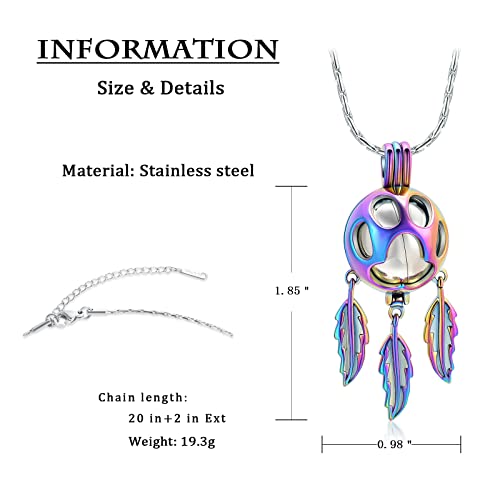 Constantlife Dreamcatcher Urn Necklace For Ashes Pet Cremation Jewelry 316L Stainless Steel Hollow Paw Locket Memorial Pendant Dog Cat Keepsake Gift For Women Men (Colorful-Silver) #TOP1