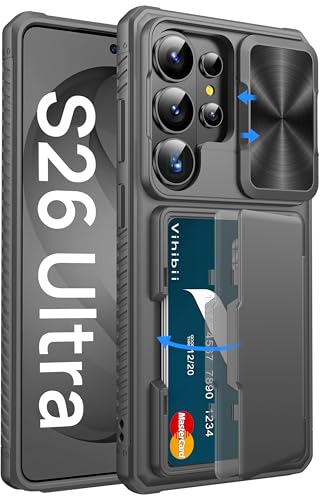 Image of Vihibii for iPhone 15 Pro Max Case with Card Holder (4 Cards) & Slide Camera Cover & Kickstand, Military Grade Drop Protection, Rugged Hard Back & Silicone Edge Wallet Back Cover, 6.7 inch 2023, Rose Gold