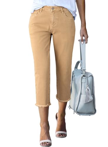 Image of Sidefeel Women's High Waisted Straight Leg Jeans Capri Denim Pants