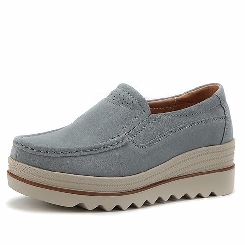Generisch Dames loafer mocassins, plateausneakers dames canvas schoenen dikke zolen stoffen schoenen sneakers platform gymschoenen orthopedische zomerschoenen ademend vrijetijdsschoenen outdoor, grijs - Afbeelding 5
