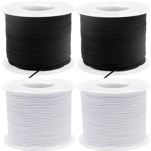 220 Yards Stretchy Bracelet String, 1mm Elastic String for Bracelets, 2 White & 2 Black Elastic Cord...