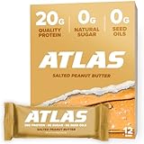 Atlas Bar – 20g Protein, 1g Sugar, 0g Seed Oils, 0g Artificial Sweeteners (12 Count, Salted Peanut Butter)
