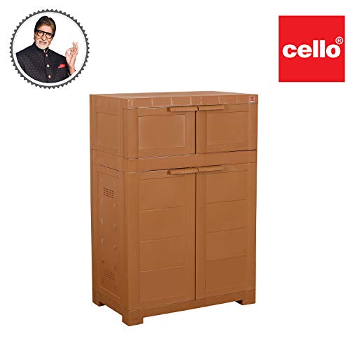 Image of Cello Novelty Dual Plastic Shoe Rack with Dustproof Doors| 3 Year Warranty | Chappal /Slipper /Footwear Stand for Home, Living Room, Office, Outdoor| Sandalwood Brown Colour