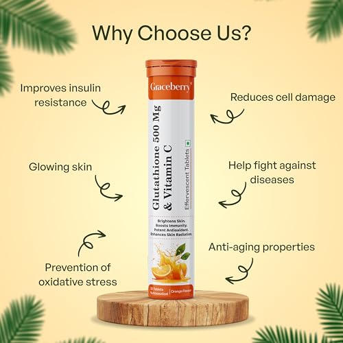 Image of Graceberry Glutathione Tablets for Glowing Skin | 60 Effervescent Tablets with L-Glutathione & Vitamin C | Sugar-free Antioxidant & Skin Glow Supplement for Skin Radiance | Orange (Pack of 3)