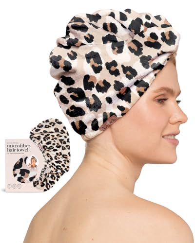 Kitsch Microfiber Hair Towel Wrap for Women - Quick Dry Towel | Microfiber Towel for Hair | Hair Drying Towel Wrap for Long Hair| Hair Towels for Women | Hair Turban Towel for Wet Hair (Leopard)