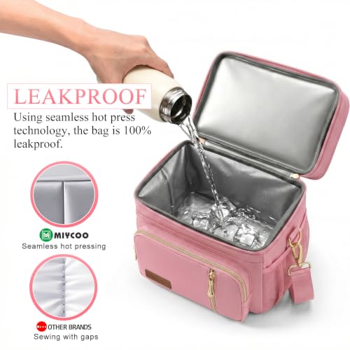 Image of MIYCOO Lunch Bag & Lunch Box for Women Men Double Deck - Leakproof Insulated Soft Large Adult Lunch Cooler Bag for Work, Beach, Picnic, Camping, Travel (Pink,15L)