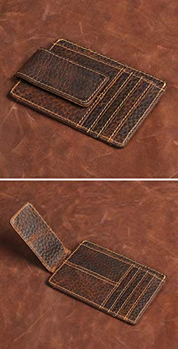 Image of Le'aokuu Genuine Leather Magnet Money Clip Credit Card Case Holder Slim Wallet