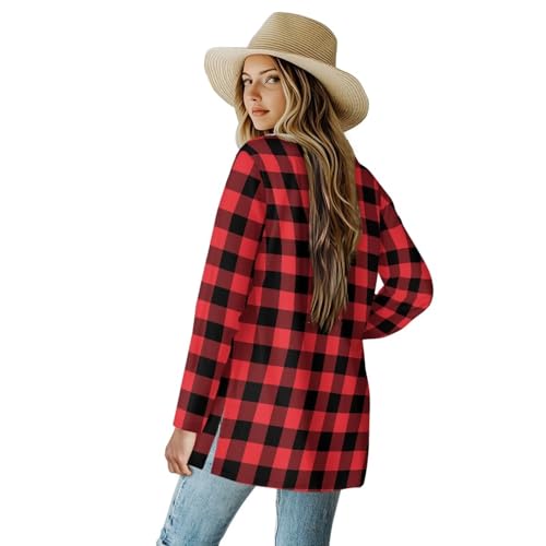 Image of Women's Aztec Open-Front Jacket Lightweight Casual Outerwear Native Western Aztec Pattern & Plaid Houndstooth Print